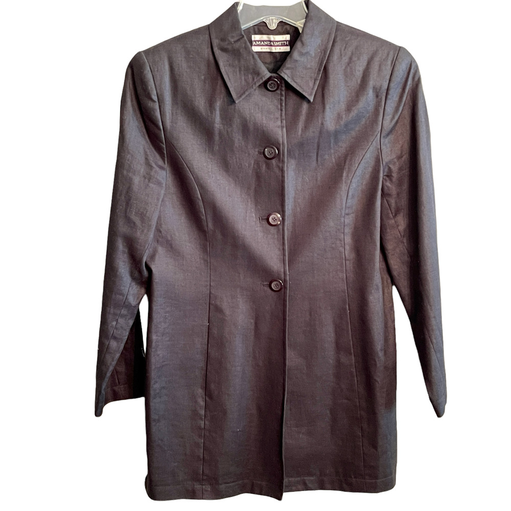 Amanda Smith 100% Pure Linen Long Jacket Black Sz 10 S1143-01